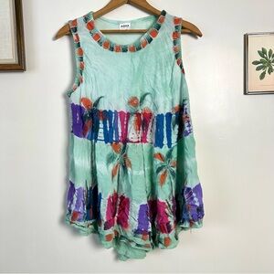 100% Rayon Colorful Embroidered Beachy Tank Top